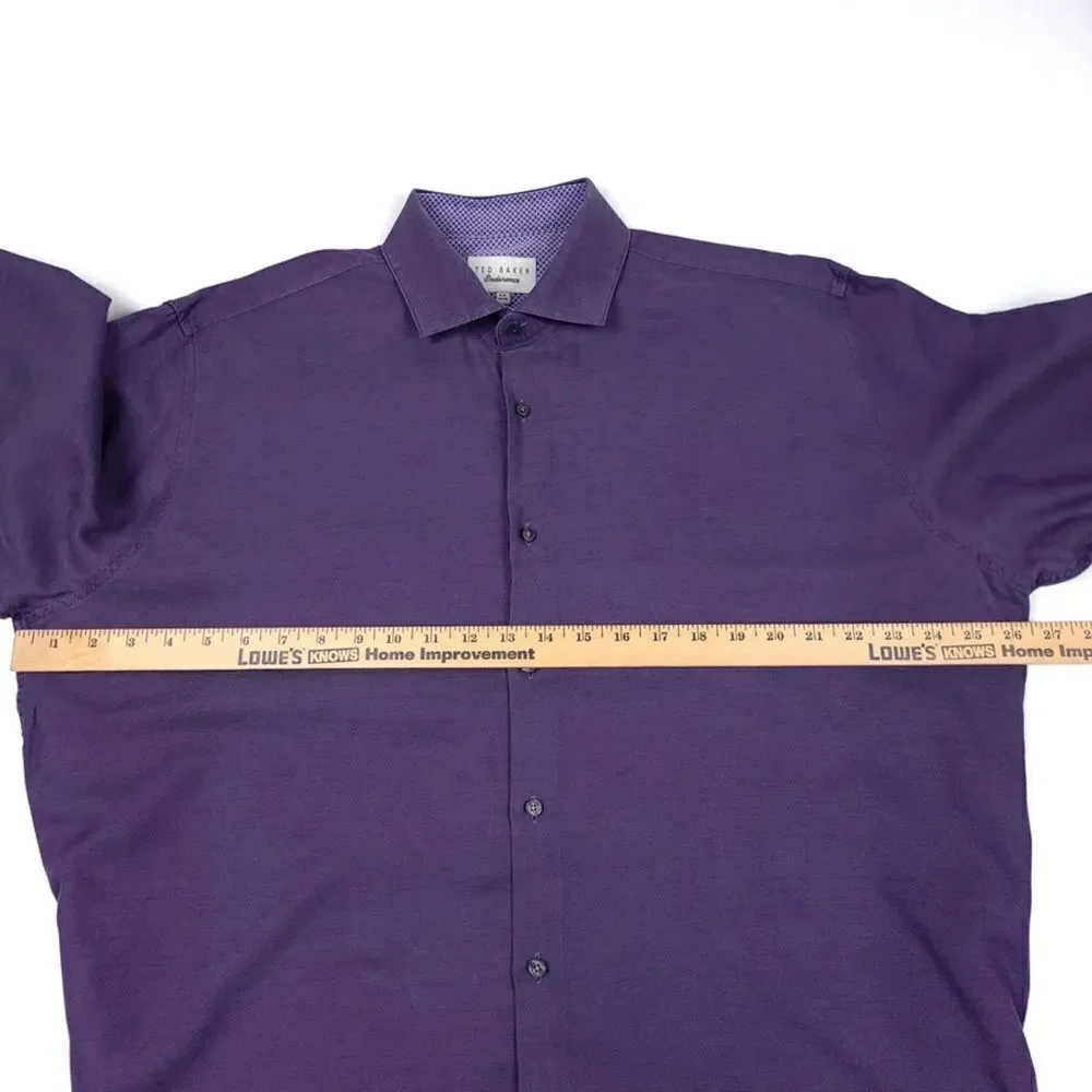 TED BAKER Endurance Long Sleeve Button Down Dress Shirt Dusty Purple Mens 17.5